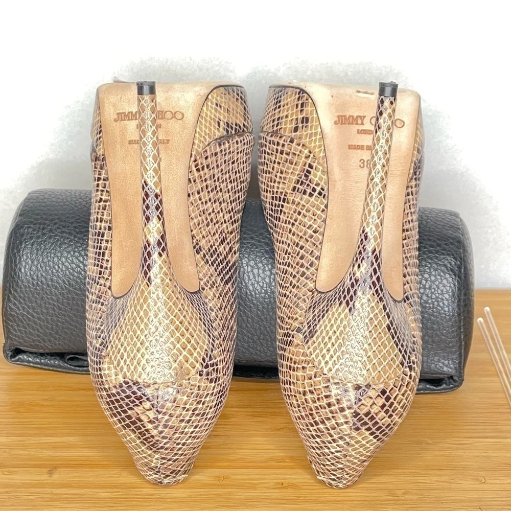 Jimmy Choo Dhalia stilletos 120mm black beige Python skin platform pumps EU38.5